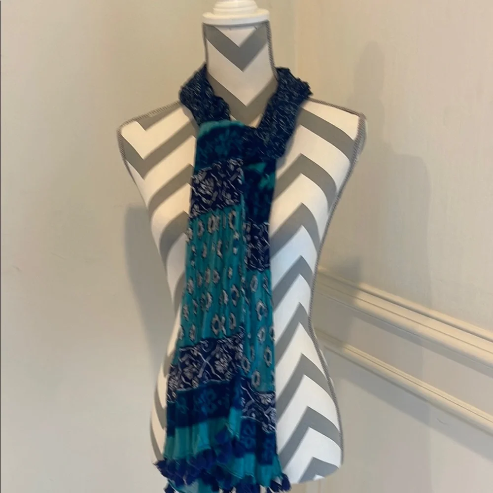 Stunning Blue & Teal Women's Patterned Fashion Scarf Wrap With Tassels One Size